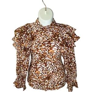 Ashley Stewart Floral Ruffle Blouse - Brown, Plus Size 16